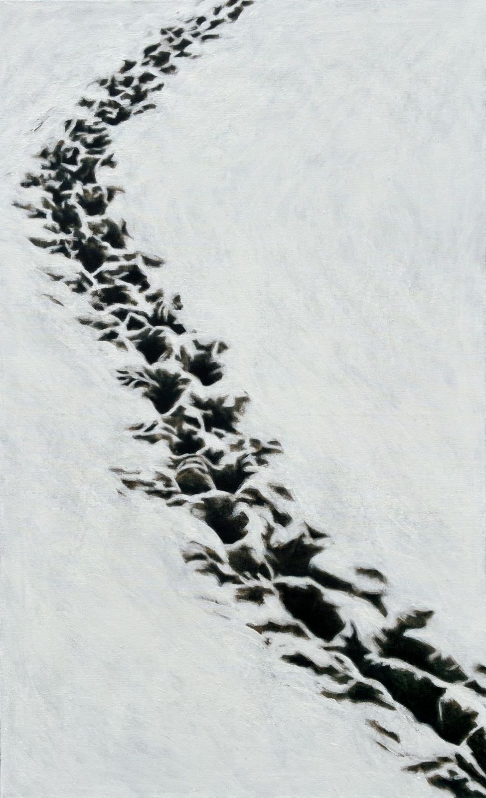 Rücken, 2026 I Tusche, Grundierweiß auf Leinen I 125x80 cm