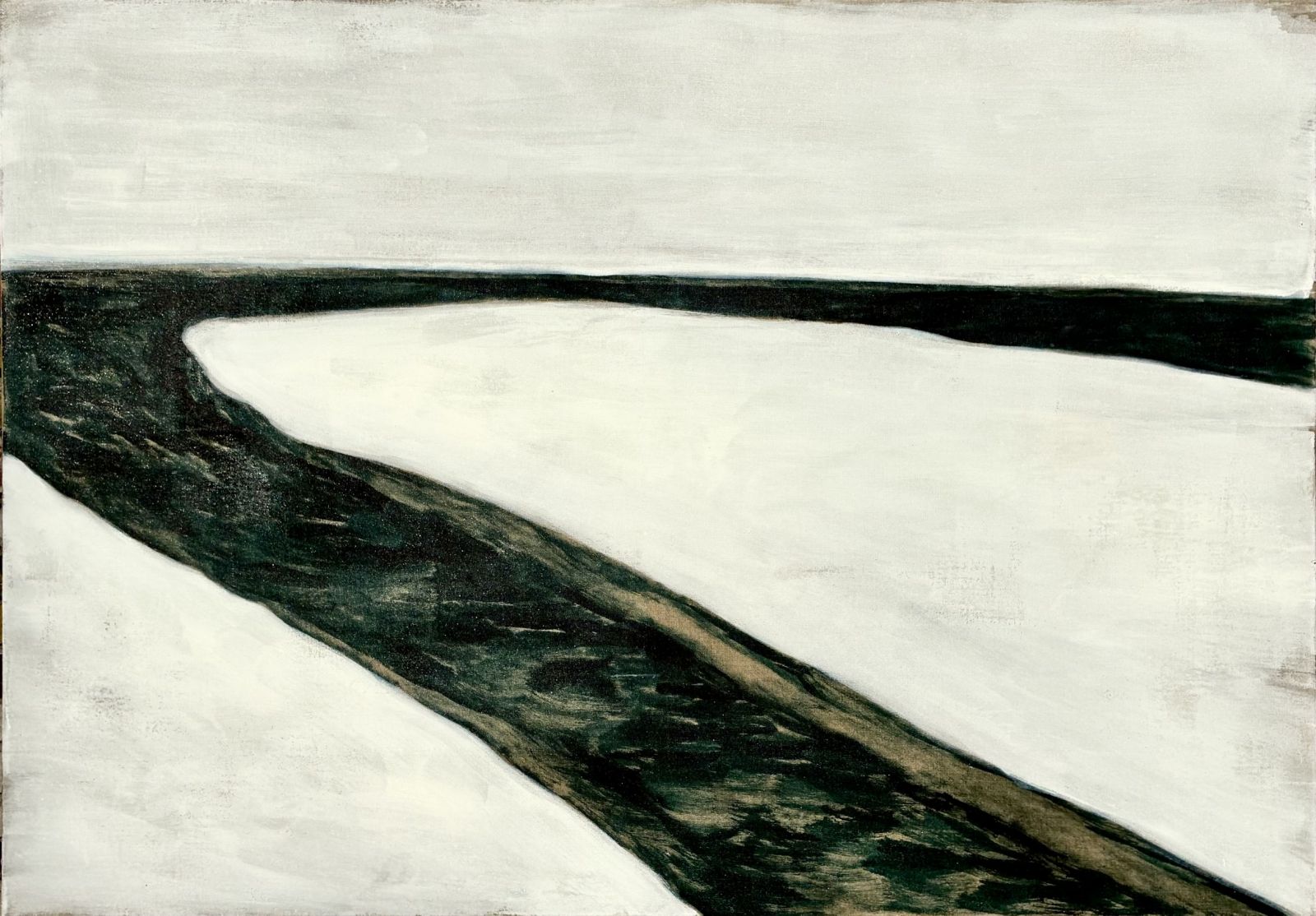 Fluß, 2025 I Tusche, Grundierweiß auf Leinen I 140x200 cm