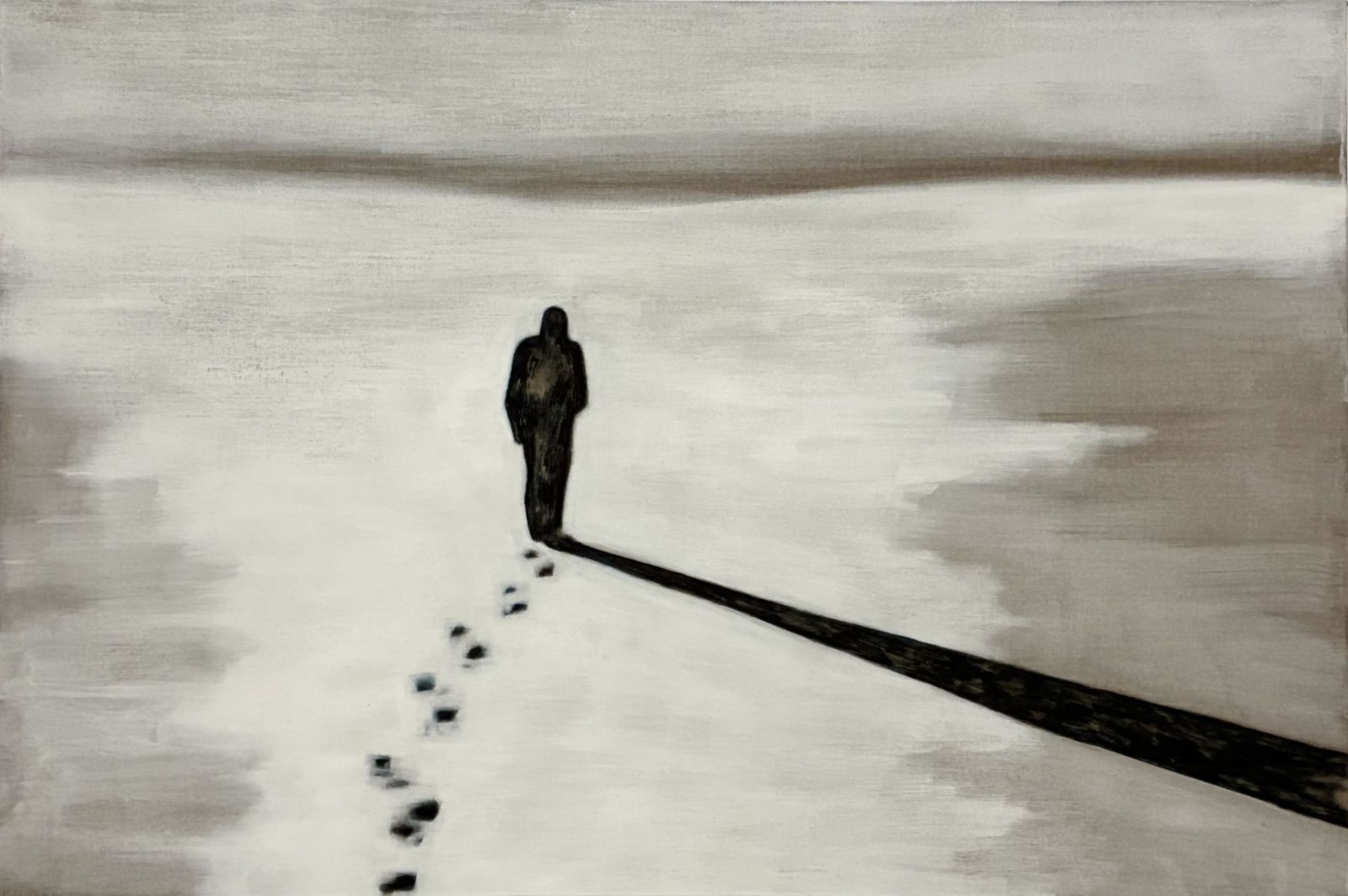 Fünf vor (1), 2024 I Tusche, Grundierweiß auf Leinen I 140x200 cm