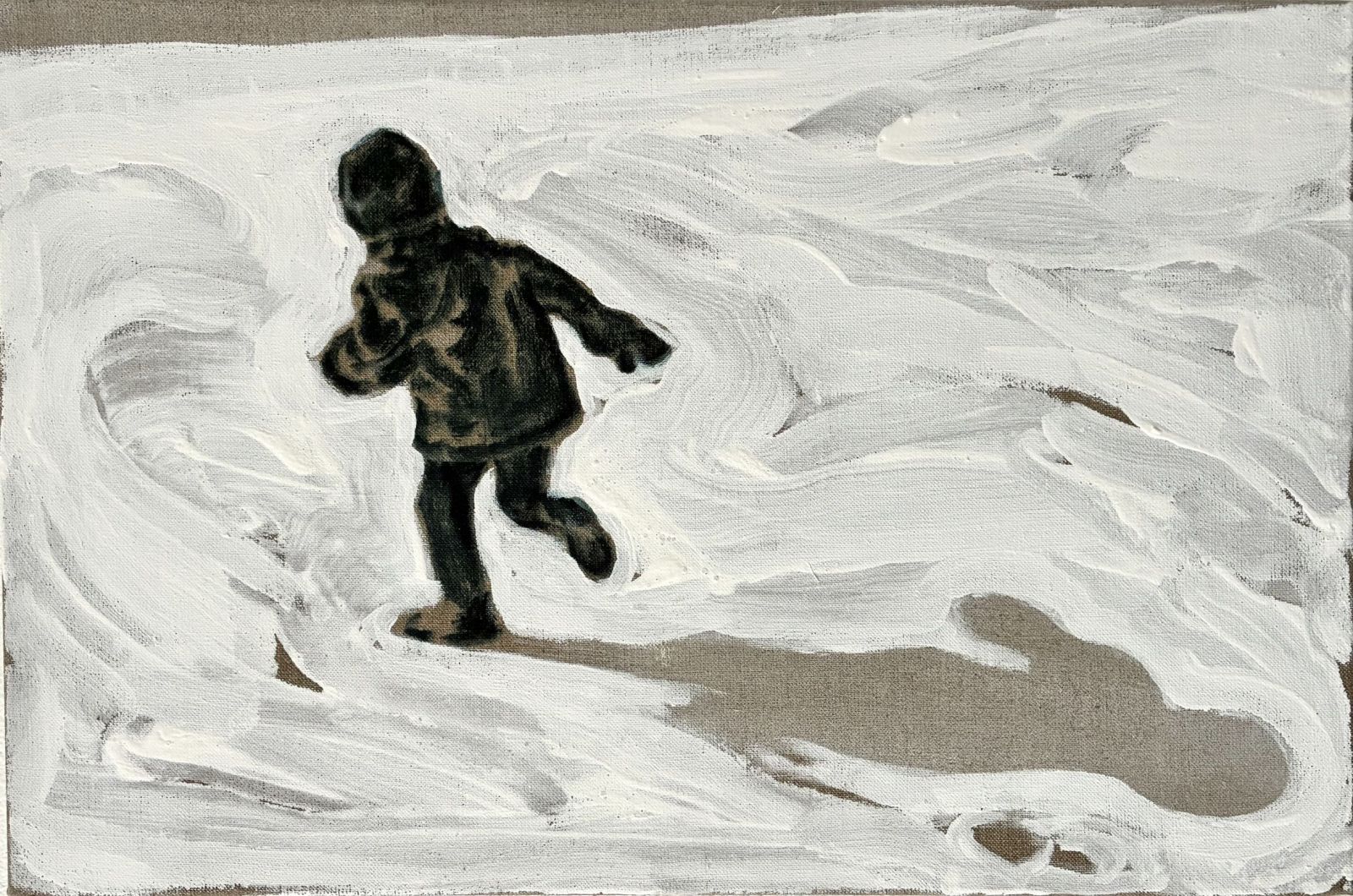 Kleiner Bruder, 2026 I Tusche, Grundierweiß auf Leinen I 40x60 cm