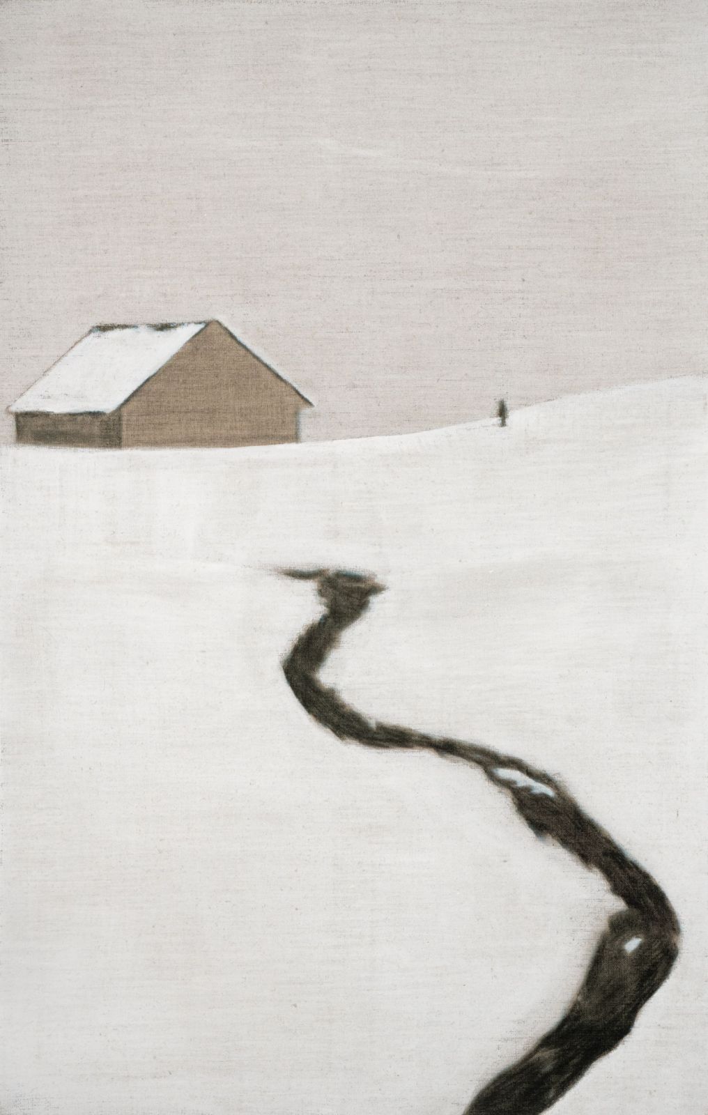 Abnabelung 1, 2024 I Tusche, Grundierweiß auf Leinen I 110x70 cm