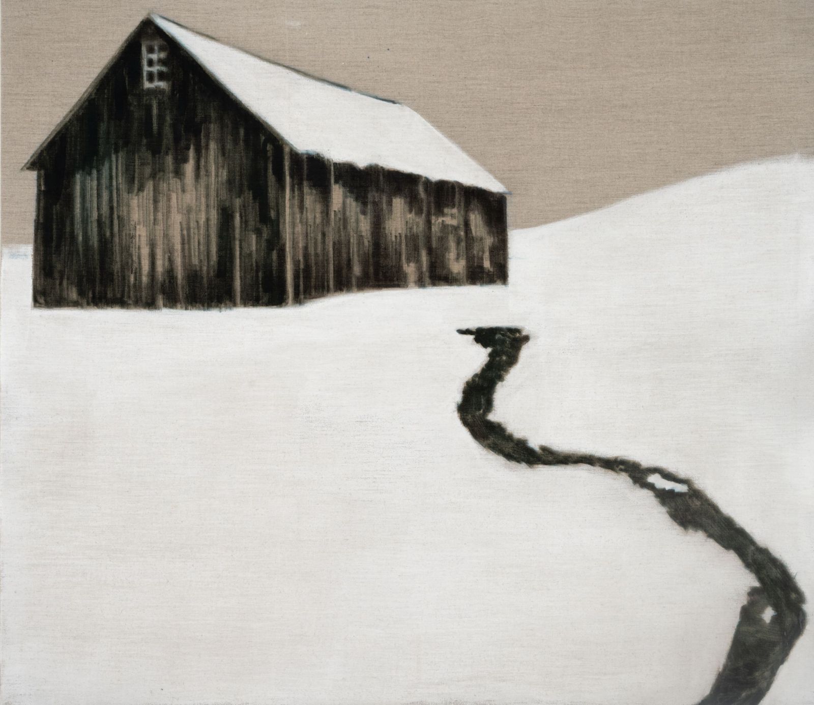 Abnabelung 2, 2024 I Tusche, Grundierweiß auf Leinen I 140x160 cm