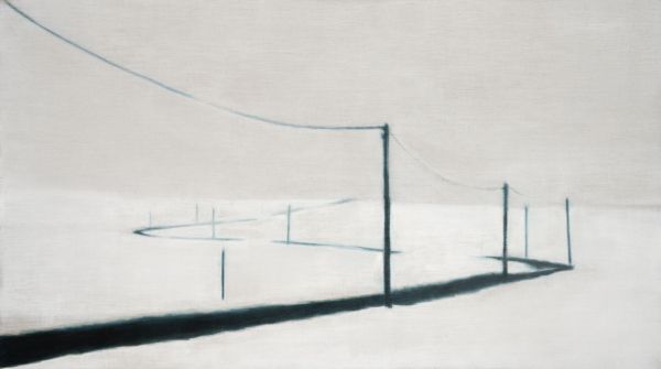 Über Land, 2024 I Tusche, Grundierweiß auf Leinen I 140x250 cm