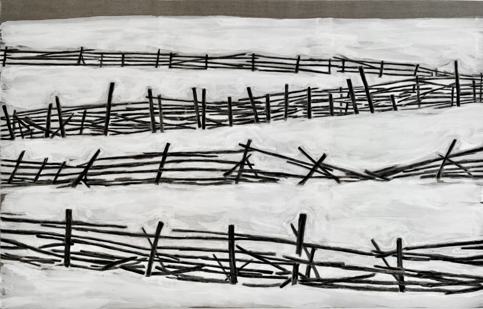 Partitur, 2025 I Tusche, Grundierweß auf Leinen I 140x220 cm